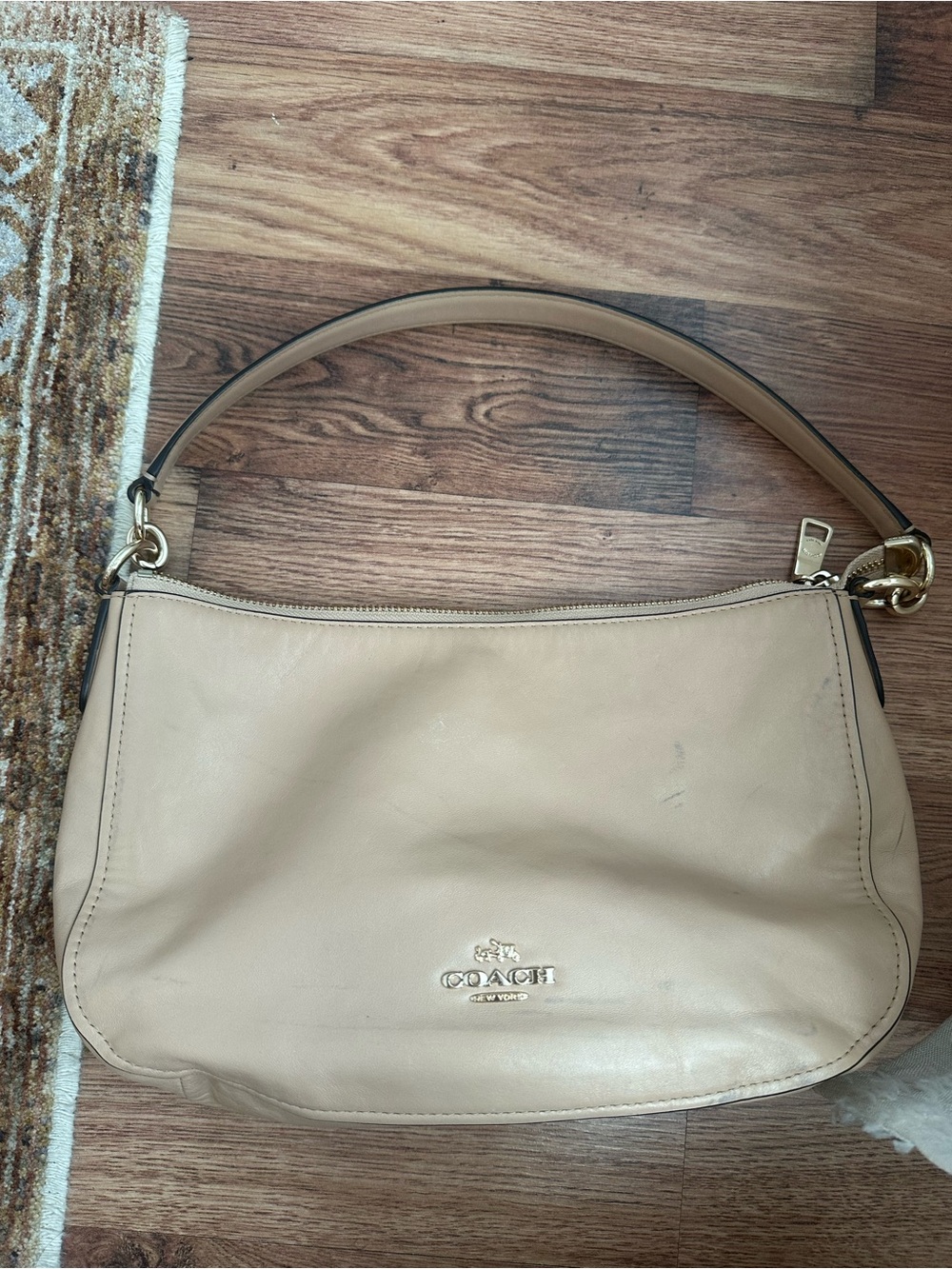 Coach Beige Leather Shoulder Hobo with Gold Hardware. Visible marks